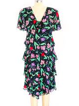 Holly's Harp Black Floral Tiered Chiffon Dress Dress arcadeshops.com
