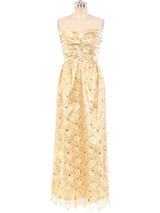 Metallic Gold Strapless Lace Dress Dress arcadeshops.com