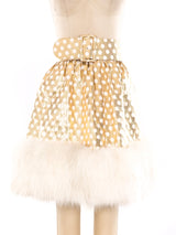 Fur Trimmed Metallic Gold Lamé Skirt Bottom arcadeshops.com