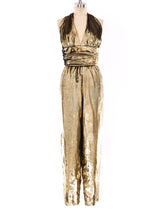 Metallic Gold Halter Jumpsuit Suit arcadeshops.com