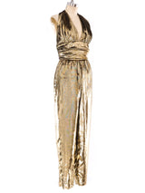 Metallic Gold Halter Jumpsuit Suit arcadeshops.com