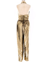 Metallic Gold Halter Jumpsuit Suit arcadeshops.com