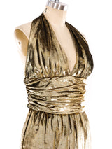 Metallic Gold Halter Jumpsuit Suit arcadeshops.com