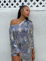 Silver Beaded Fringe Dress Dress arcadeshops.com