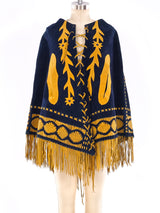Fringe Trimmed Suede Poncho Jacket arcadeshops.com