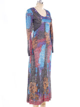 Abstract Floral Motif Printed Lurex Dress Dress arcadeshops.com