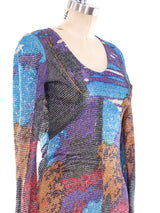 Abstract Floral Motif Printed Lurex Dress Dress arcadeshops.com