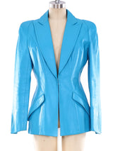 Thierry Mugler Teal Leather Jacket Jacket arcadeshops.com