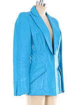 Thierry Mugler Teal Leather Jacket Jacket arcadeshops.com