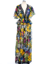 Floral Printed Silk Chiffon Ruffle Dress Dress arcadeshops.com