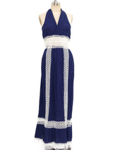 Crochet Panel Pintuck Halter Maxi Dress Dress arcadeshops.com
