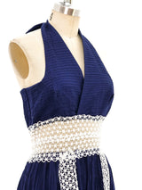 Crochet Panel Pintuck Halter Maxi Dress Dress arcadeshops.com