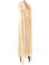 Bill Blass Fur Trimmed Ivory Chiffon Gown Dress arcadeshops.com