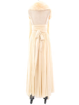 Bill Blass Fur Trimmed Ivory Chiffon Gown Dress arcadeshops.com