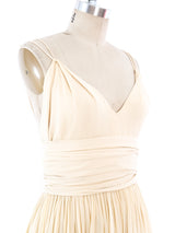 Bill Blass Fur Trimmed Ivory Chiffon Gown Dress arcadeshops.com