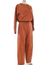 Cognac Leather Jumpsuit Suit arcadeshops.com