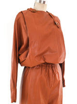Cognac Leather Jumpsuit Suit arcadeshops.com