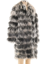 Grey Mongolian Lamb Fur and Vinyl Striped Coat Outerwear arcadeshops.com