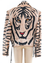 Tiger Motif Leather Motorcycle Jacket Jacket arcadeshops.com