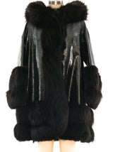 Giorgio Sant'Angelo Fur Trimmed Patent Leather Swing Coat Outerwear arcadeshops.com
