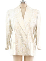 Metallic Dot Printed White Leather Jacket Jacket arcadeshops.com