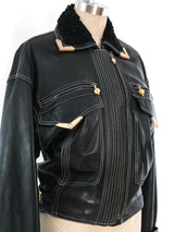 Gianni Versace Lamb Fur Trimmed Leather Jacket Jacket arcadeshops.com