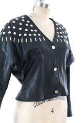 Black Studded Leather Jacket Jacket arcadeshops.com