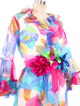 Oscar de la Renta Floral Printed Organza Ruffle Dress Dress arcadeshops.com