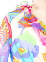 Oscar de la Renta Floral Printed Organza Ruffle Dress Dress arcadeshops.com