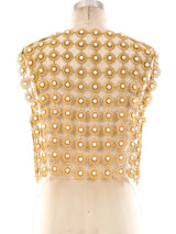 Faux Pearl Embellished Chainmail Vest Top arcadeshops.com