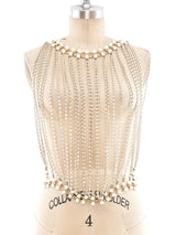 Pearl Bead Accented Chain Body Jewelry Top arcadeshops.com