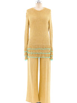 Turquoise Accented Metallic Gold Knit Ensemble Suit arcadeshops.com