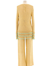 Turquoise Accented Metallic Gold Knit Ensemble Suit arcadeshops.com