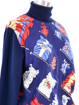 Hermes Pavois Flag Printed Silk Panel Sweater Top arcadeshops.com