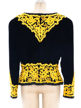 Oscar de la Renta Embroidery Trimmed Velvet Jacket Jacket arcadeshops.com