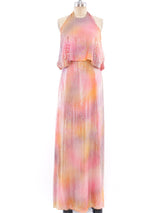 Mollie Parnis Ombre Pastel Sequin Halter Gown Dress arcadeshops.com