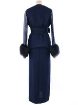 Bill Blass Fur Trimmed Chiffon Ensemble Dress arcadeshops.com