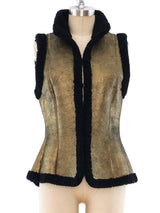 Metallic Leather Shearling Vest Jacket arcadeshops.com