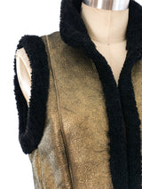 Metallic Leather Shearling Vest Jacket arcadeshops.com