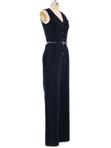 Black Twill Belted Jumpsuit Suit arcadeshops.com