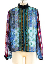 Mixed Print Silk Chiffon Shirt Top arcadeshops.com