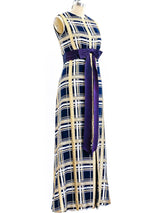 Morton Myles Blue Plaid Lurex Maxi Dress Dress arcadeshops.com