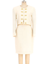 Moschino Ivory Tweed Suit with Bicycle Buttons Suit arcadeshops.com