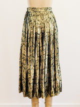 Gold Lurex Leaf Pattern Pleated Skirt Skirt arcadeshops.com