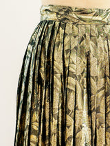 Gold Lurex Leaf Pattern Pleated Skirt Skirt arcadeshops.com