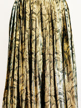 Gold Lurex Leaf Pattern Pleated Skirt Skirt arcadeshops.com