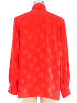 Yves Saint Laurent Heart Jacquard Silk Blouse Top arcadeshops.com