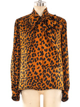 Yves Saint Laurent Leopard Printed Silk Blouse Top arcadeshops.com