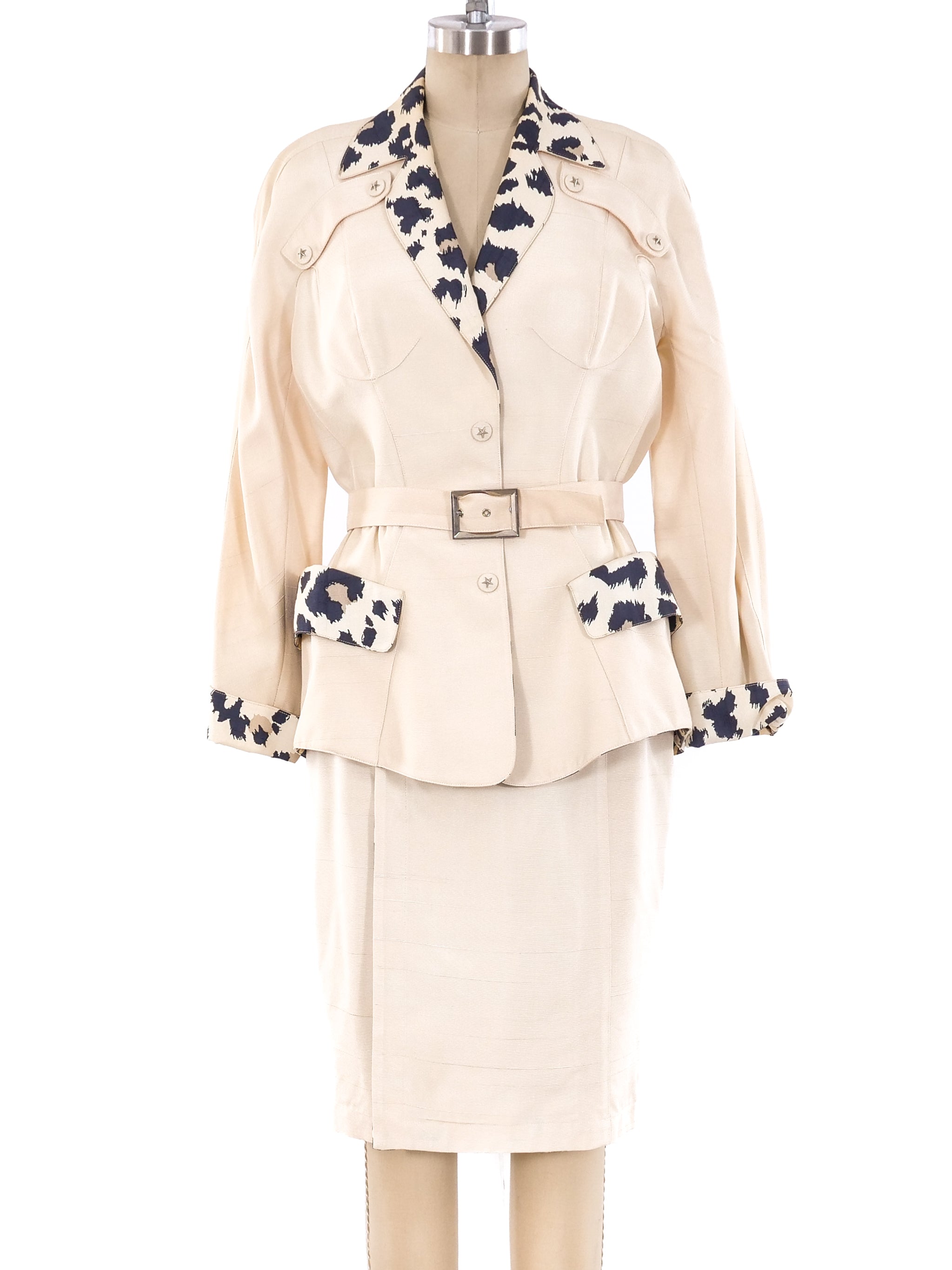 Thierry Mugler Leopard Print Trimmed Suit