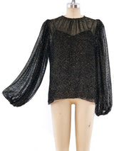 Oscar de la Renta Metallic Chiffon Blouse Top arcadeshops.com